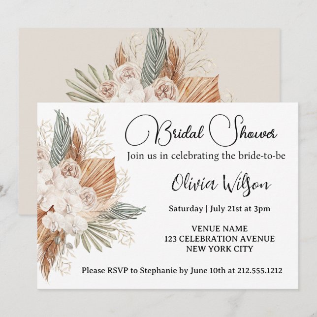 Elegant Boho Floral Brautparty Einladung (Vorne/Hinten)
