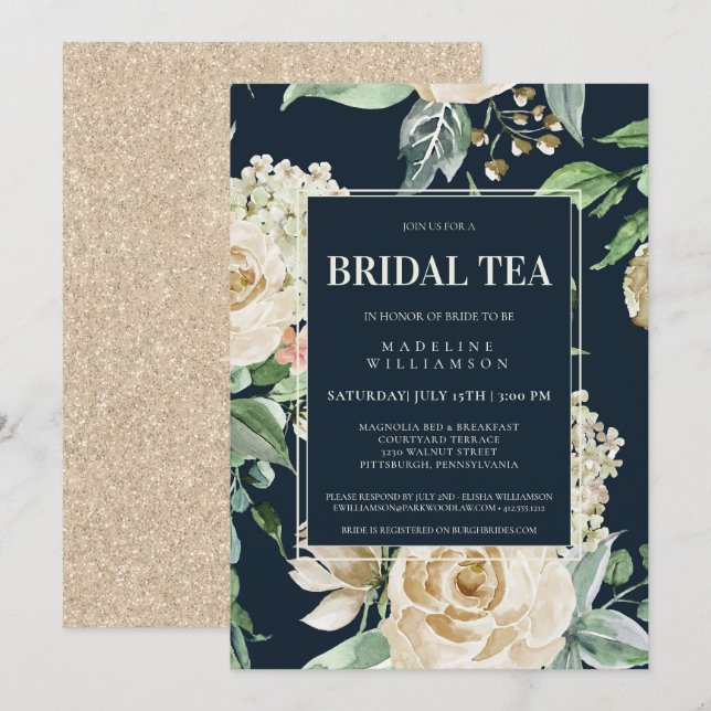 Elegant Boho Floral Bridal Teezeremonie Brautparty Einladung (Vorne/Hinten)