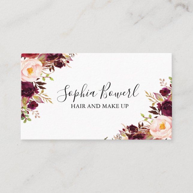 Elegant Boho Floral Burgundy Peony Blush Visitenkarte (Vorderseite)