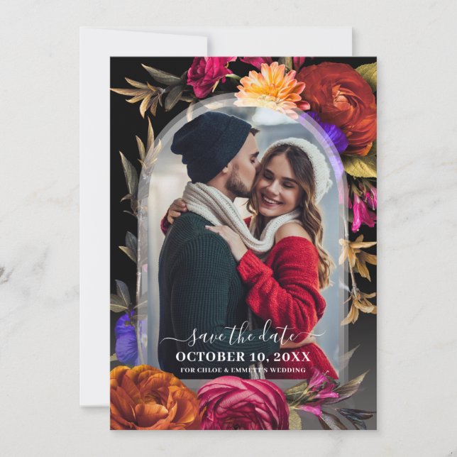 Elegant Boho Floral Foto Save the Date (Vorderseite)