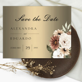 Elegant Boho Floral Gold Wedding Ankündigungspostkarte