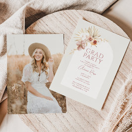 Elégant Boho Floral Grad Party Invitation