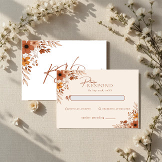 Elegant boho Floral Hand-Drawn  Wedding RSVP Mitteilungskarte