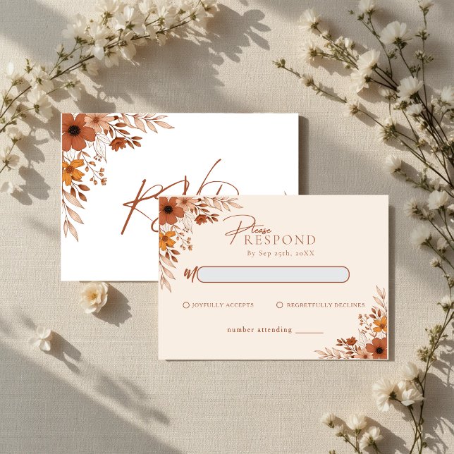 Elegant boho Floral Hand-Drawn  Wedding RSVP Mitteilungskarte (Elegant boho Floral Hand-Drawn Wedding RSVP Note Card)