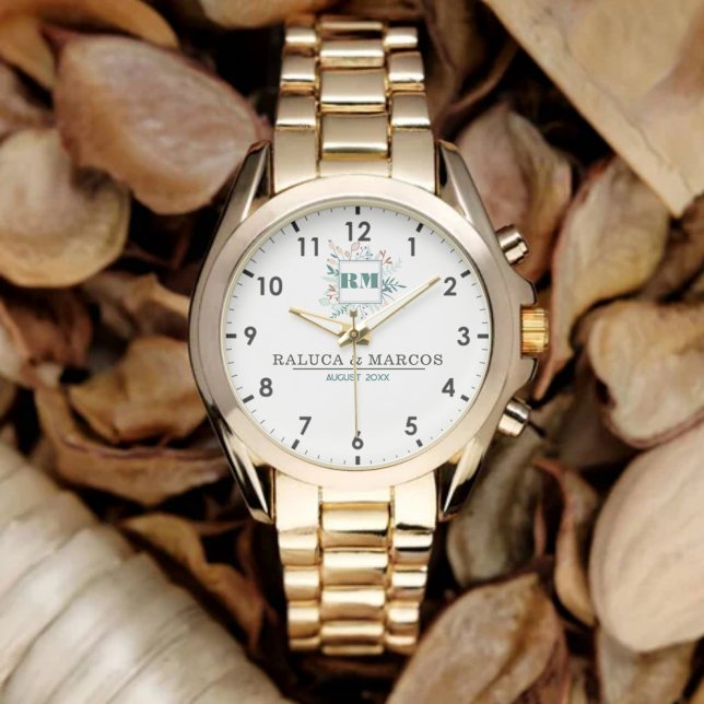 Elegant Boho Floral Monogram Couple’s Name  Armbanduhr (Von Creator hochgeladen)