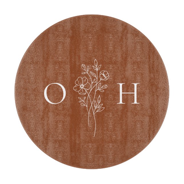 Elegant Boho Floral Monogram Schneidebrett (Vorderseite)