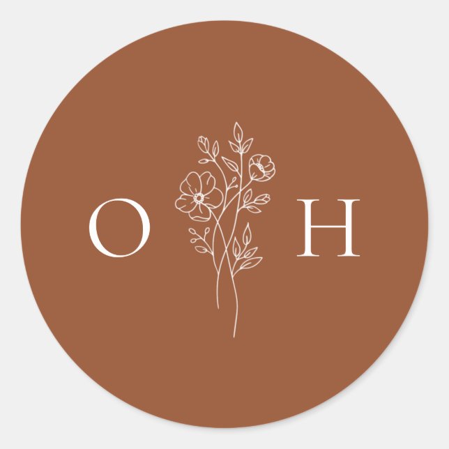 Elegant Boho Floral Monogram Umschlag Aufkleber (Vorderseite)