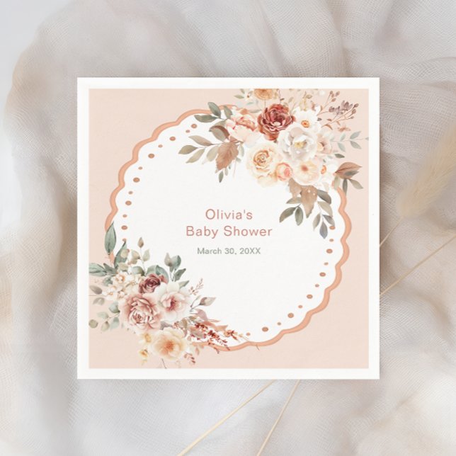 Elegant Boho Floral Neutral Baby Shower Napkins Serviette (Von Creator hochgeladen)