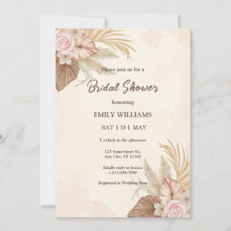 Elegant Boho Floral Pampas Grass Bridal Shower Einladung