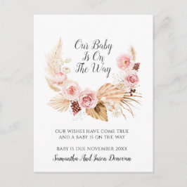 Elegant Boho Floral Pampas Grass Schwangerschaft Ankündigungspostkarte
