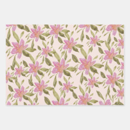 Elegant Boho Floral Watercolor Handgemalt Geschenkpapier Set