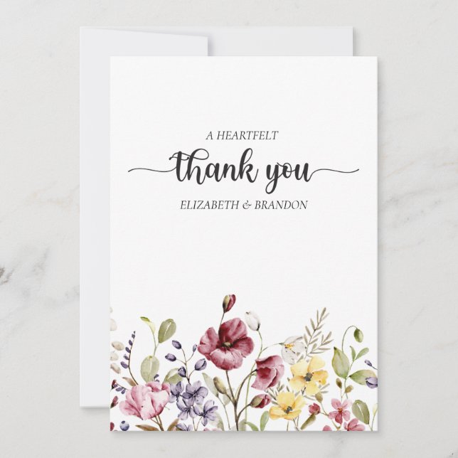 Elegant Boho Floral Wedding Danke-Card Einladung (Vorderseite)