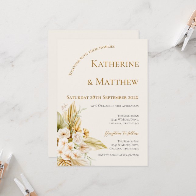 Elegant Boho Floral Wedding Einladung (Vorderseite/Rückseite Beispiel)