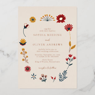 Elegant Boho Floral Wedding Rose Gold Folieneinladung