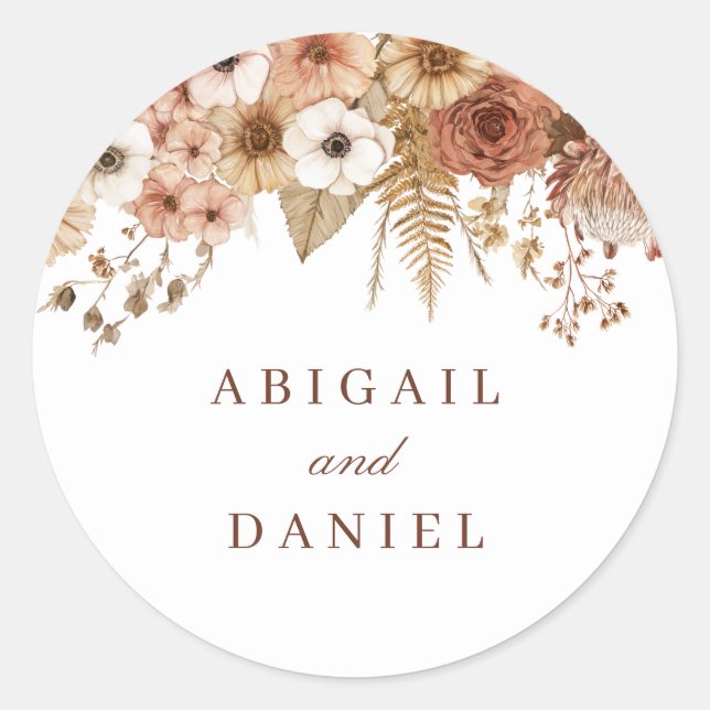 Elegant Boho Floral Wedding  Runder Aufkleber (Vorderseite)