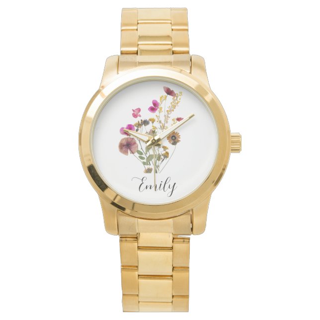 Elegant Boho Floral Wildblume Armbanduhr (Vorderseite)