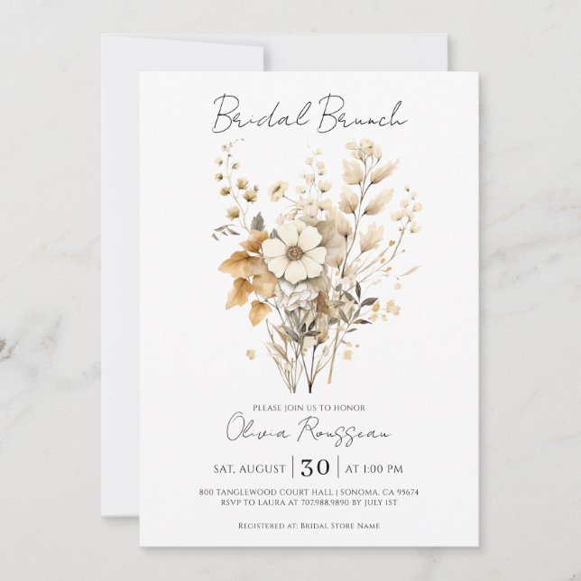 Elegant Boho Floral Wildblume Bridal Brunch Einladung (Vorderseite)