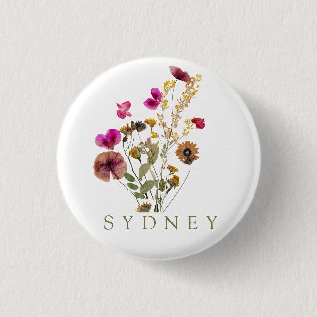 Elegant Boho Floral Wildblume Button (Vorderseite)