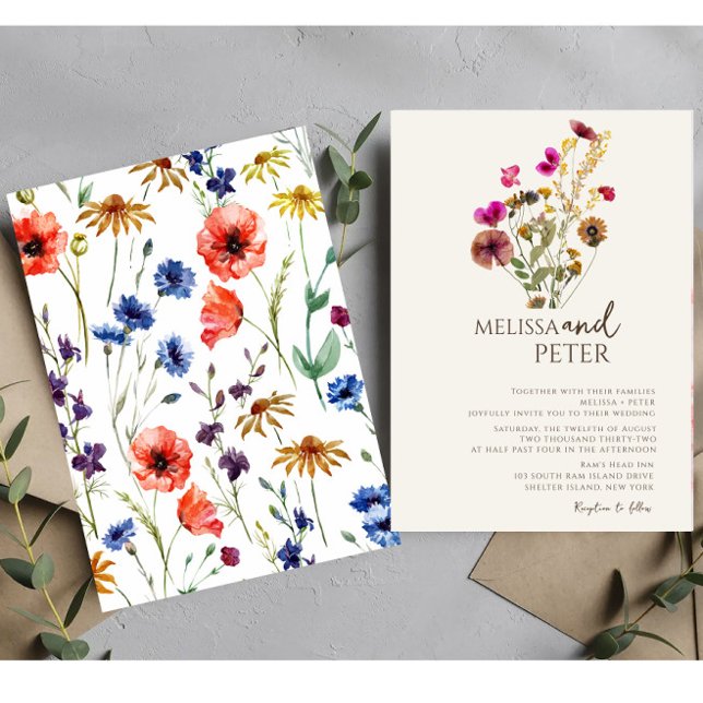 Elegant Boho Floral Wildblume Wedding Einladung (Von Creator hochgeladen)