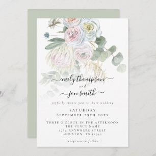 Elegant Boho Florals Eucalyptus Pastel Wedding Einladung