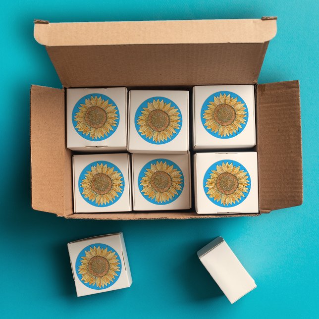 Elegant Boho Gelb und Blaue Wasserfarbe Sonnenblum Runder Aufkleber (Von Creator hochgeladen)