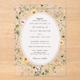 Elegant Boho Gelbe Wildblume Grüne Hochzeit Acryleinladungen