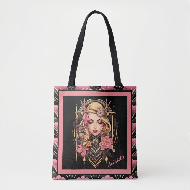 Elegant Boho Girl Black and Pink Tasche (Vorderseite)