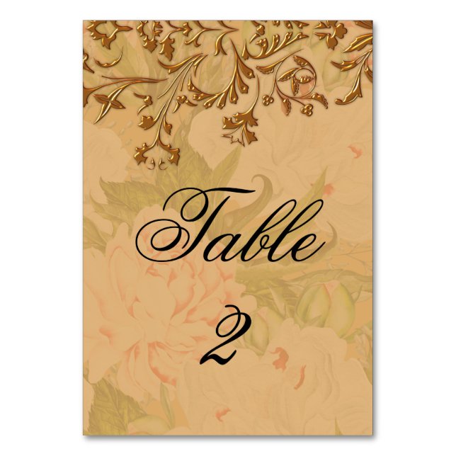 Elegant Boho Gold Scrolls und verblichene Peonies Tischnummer (Vorderseite)