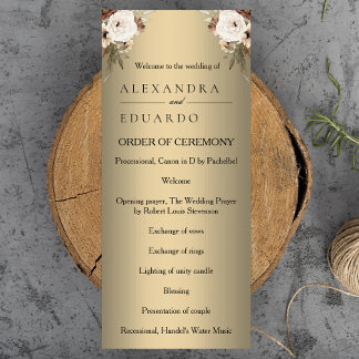 Elégant Boho Golden Floral Wedding Programme de ma