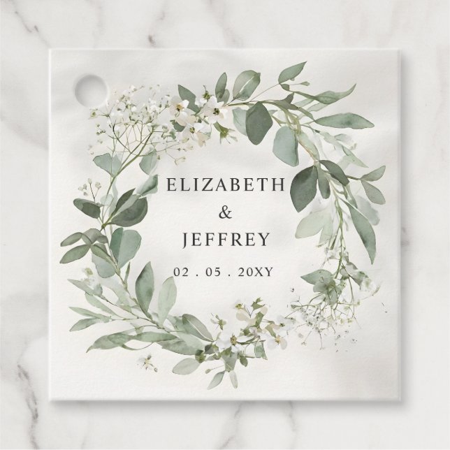 Elegant Boho Greenery Eucalyptus Wedding Geschenkanhänger (Vorderseite)