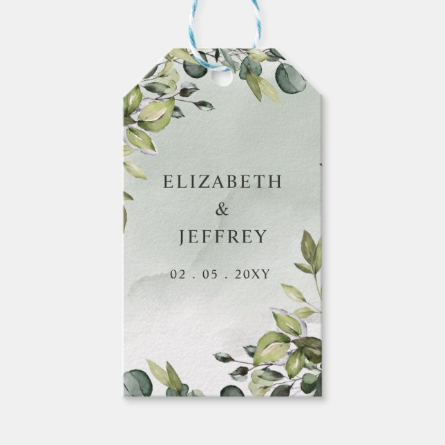 Elegant Boho Greenery Eucalyptus Wedding Geschenkanhänger (Vorderseite)