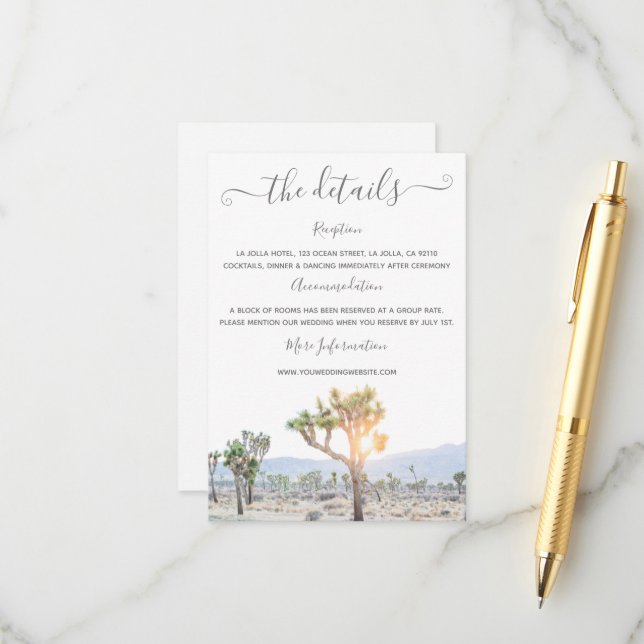 Elegant Boho Greenery Joshua Tree Wedding Details Begleitkarte (Vorderseite/Rückseite Beispiel)