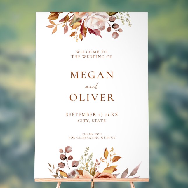 Elegant Boho Herbstflorale Hochzeit Willkommen Acrylschild (Neutral)