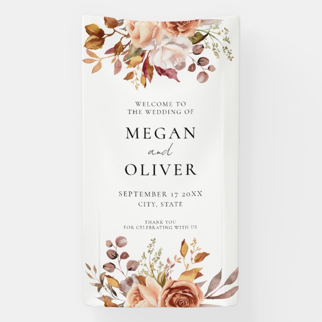 Elegant Boho Herbstflorale Hochzeit Willkommen Banner (Vertikal)