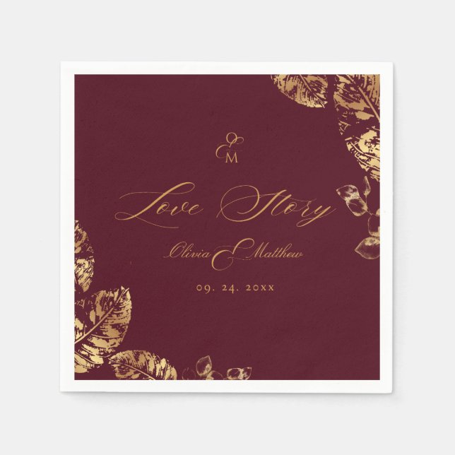 Elegant Boho | Herbsthochzeit in Burgund und Gold Serviette (Vorderseite)