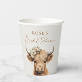 Elegant Boho Highland Cow Brautparty Pappbecher