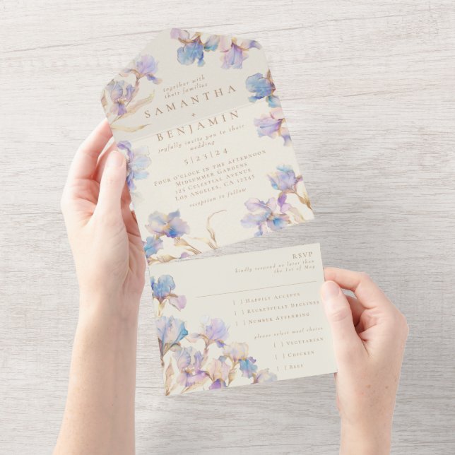 Elegant Boho Iris Hochzeit in einer Einladung (Abreißen)