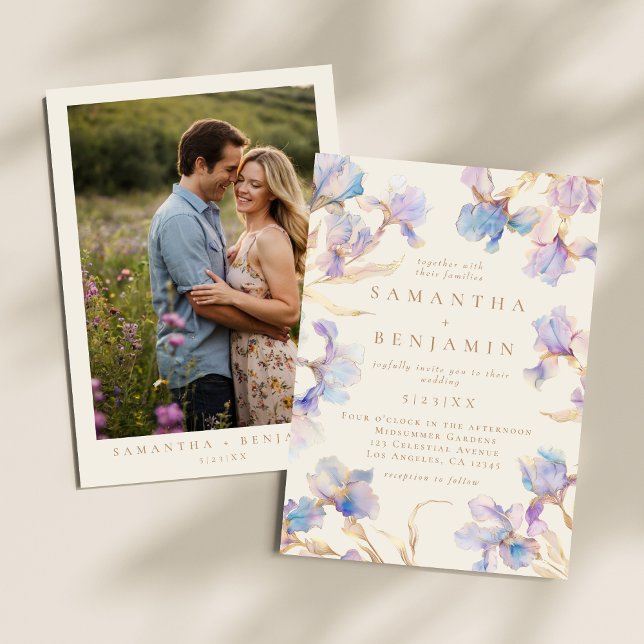 Elegant Boho Iris Mariage Photo Invitation (Créateur téléchargé)