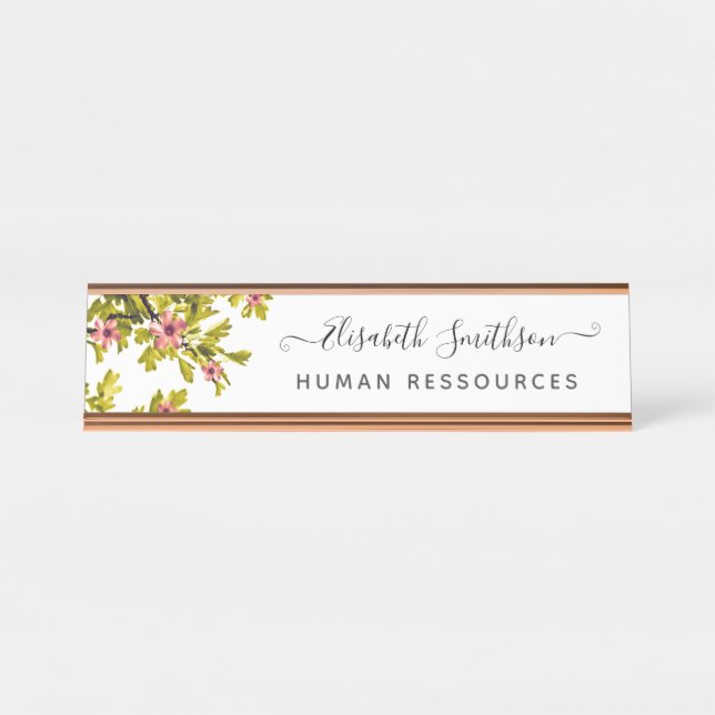 Elegant Boho Liberty Custom Beruflich Floral Schreibtischnamensplakette (Vorderseite )
