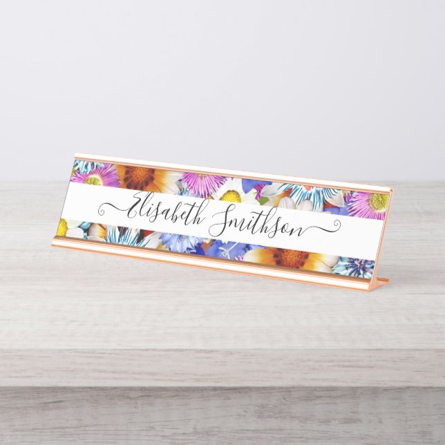 Elegant Boho Liberty Custom Beruflich Floral Schreibtischnamensplakette (Vorderseite )