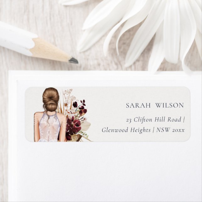 Elegant Boho Lilac Wedding Gown Bride Label (Insitu)