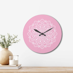 Elegant Boho Mandala Große Wanduhr