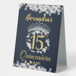 Elegant Boho Marine Silver Quinceañera Spanisch Tischaufsteller