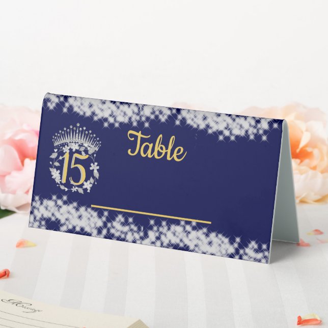 Elegant Boho Marine Silver Quinceañera Spanisch Tischaufsteller (In Situ (Hochzeit))