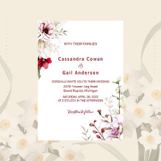 Elegant Boho Maroon Blume Hochzeit Einladung