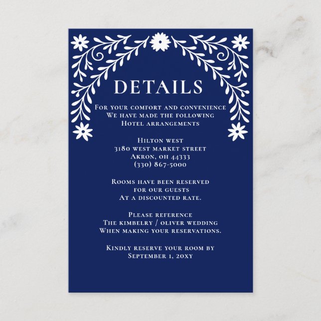 Elegant Boho Navy Floral Wedding Begleitkarte (Vorderseite)