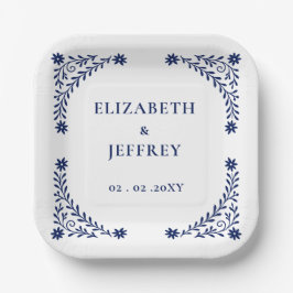 Elegant Boho Navy Floral Wedding Pappteller