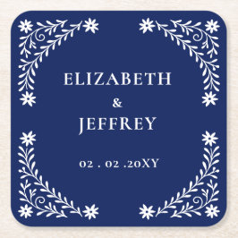 Elegant Boho Navy Floral Wedding Rechteckiger Pappuntersetzer