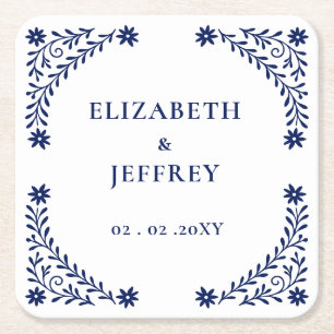 Elegant Boho Navy Floral Wedding Rechteckiger Pappuntersetzer