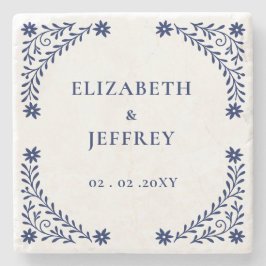 Elegant Boho Navy Floral Wedding Steinuntersetzer